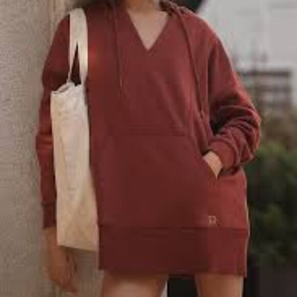 Daily Practice by Anthropologie Long-Sleeve Hoodie Mini Dress Burgundy Size XS - Picture 2 of 8
